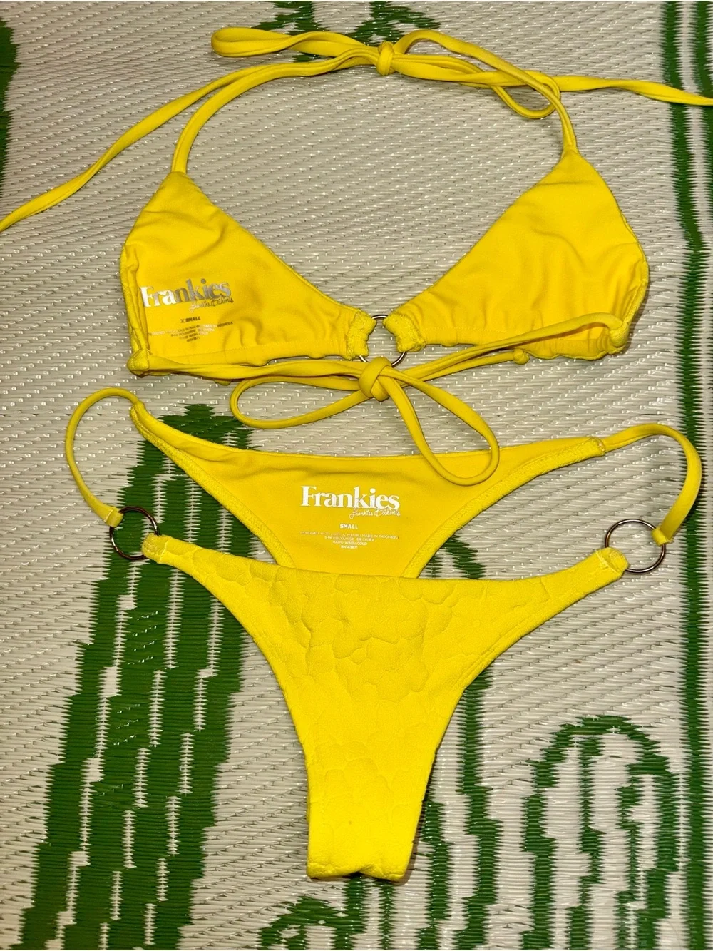 Frankies Bikinis Yellow Flower Embossed Cloth Triangle Bikini TWO DIFF SIZES